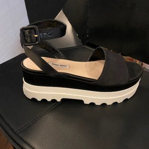 Miu Miu Black Satin Platform Sandals